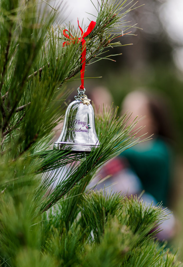 Christmas ornament with couple in background