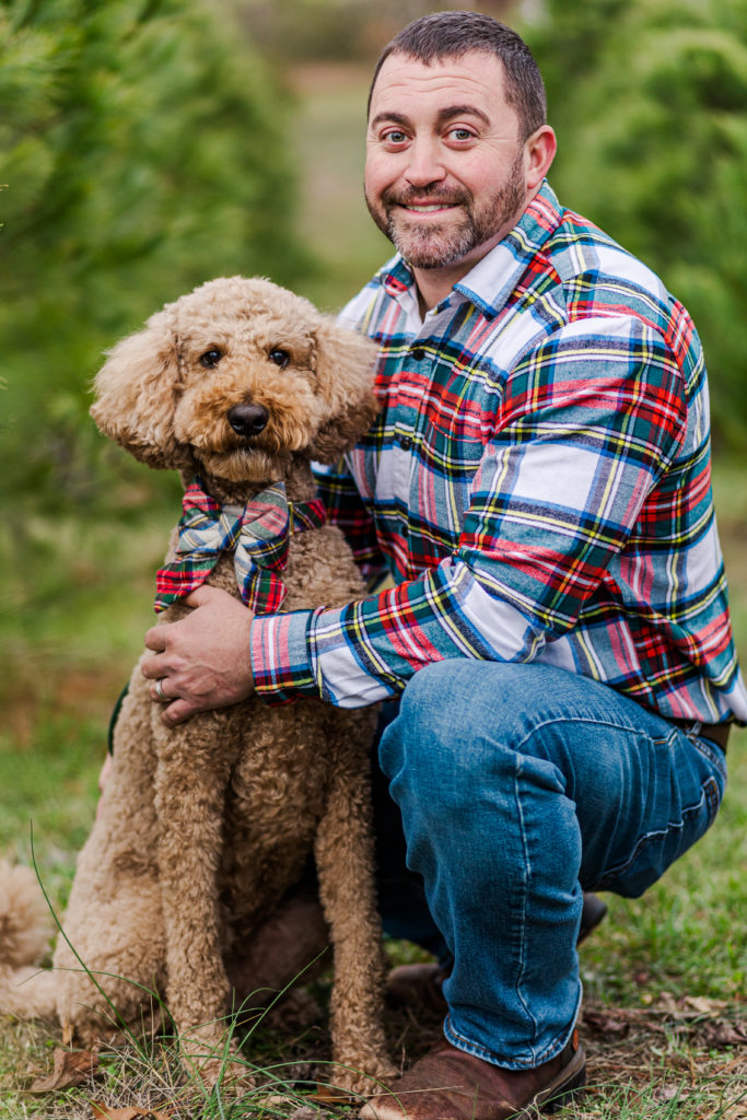 Christmas session with goldendoodle