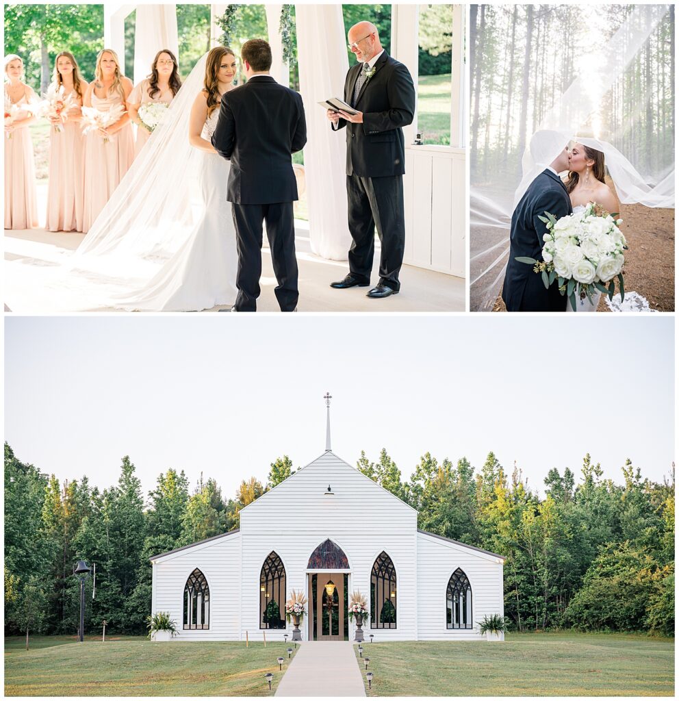 A bride and groom exchanging vows at the Farm in Akron, AL.