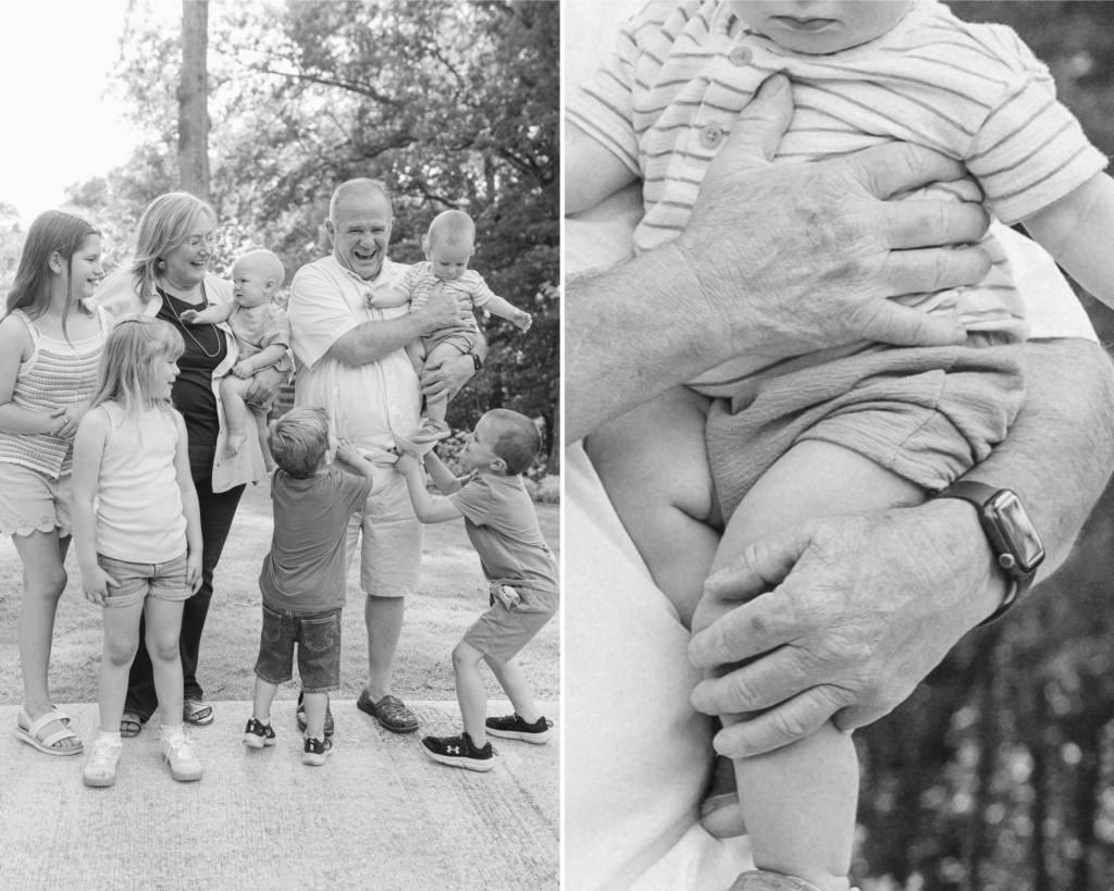 Candid multigenerational family photos from a Northport family session